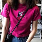 Embroidered Mermaid Short-sleeve T-shirt As Shown In Figure - One Size