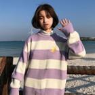Moon Embroidered Striped Sweater