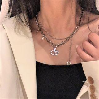 Cherry Pendant Stainless Steel Necklace Silver - One Size