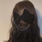 Bow Velvet Chained Hair Clip Black - One Size
