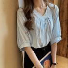 Elbow-sleeve Crinkled Blouse