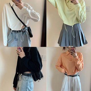 Long-sleeve Drawstring Cropped Polo Shirt