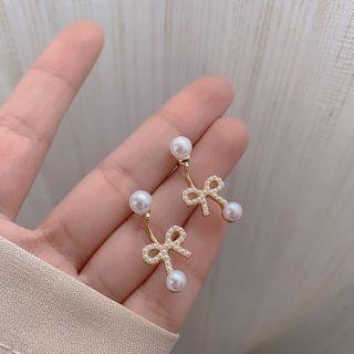 Bow Faux Pearl Earring 1 Pc - Gold - One Size