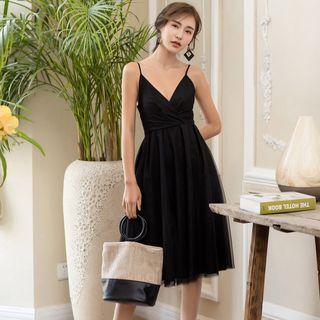 Spaghetti Strap Sheer Panel A-line Dress