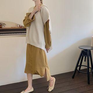 Plain Chiffon Long Dress / Loose-fit Vest