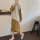 Plain Chiffon Long Dress / Loose-fit Vest