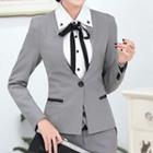 Set: Collarless Slim-fit Blazer + Pencil Skirt