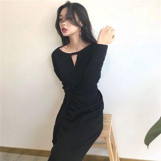 Long-sleeve Cutout Midi Dress
