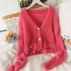 Furry-knit Cropped Cardigan In 5 Colors