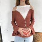 Color Block Shoulder Cut Out Knit Top