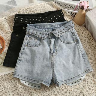 Details Studded High-waist Denim Shorts