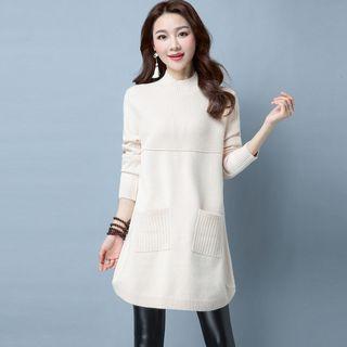 Long-sleeve Pockets-front Sweater Dress