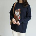 Drop-shoulder Owl Wool Blend Sweater