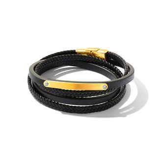 Simple Personality Plated Gold Geometric 316l Stainless Steel Multi-layer Leather Bracelet Golden - One Size