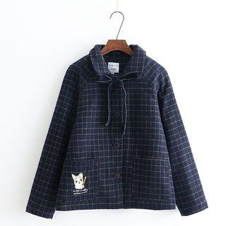 Plaid Embroidered Buttoned Coat