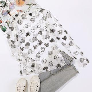 Heart Patterned Long-sleeve See Through T-shirt