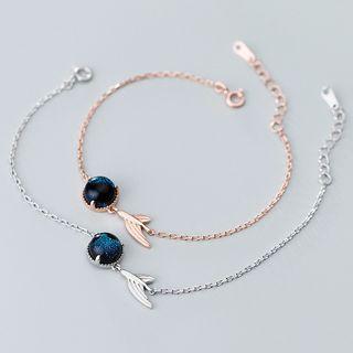 925 Sterling Silver Fish Tail Faux Crystal Bracelet