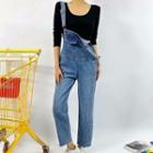 Washed Cropped Straight Leg Denim Dungarees