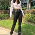 Faux Leather High-waist Straight-cut Pants