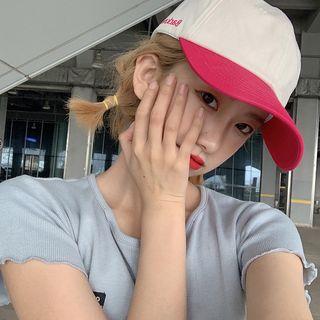 Embroidered Lettering Color Panel Baseball Cap Rose Pink - One Size