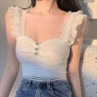 Ruffled Lace Cropped Camisole Top White - One Size