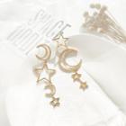 Non-matching Moon & Star Earring 1 Pair - 925 Silver Stud - Gold - One Size