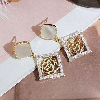 Rhinestone Square Drop Earring 1 Pair - Silver Needle - As Shown In Figure - One Size