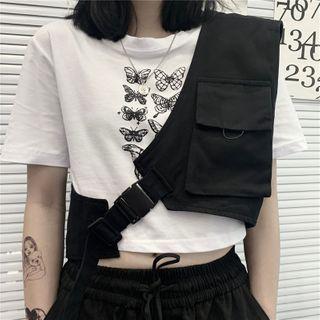 One-shoulder Buckled Vest Black - One Size