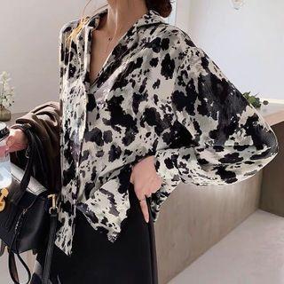 Long-sleeve Patterned Open-collar Shirt