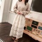 Cable Knit Sweater / Maxi Layered Lace Skirt