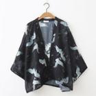 Crane Print Chiffon Jacket Black - One Size