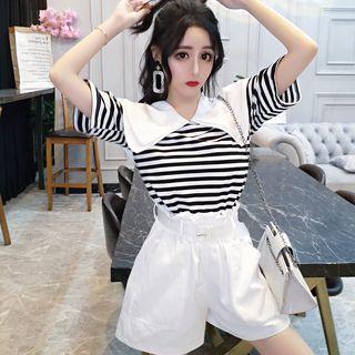 Striped T-shirt / High Waist Shorts