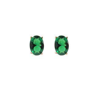 Faux-gem Oval Ear Studs (green) One Size