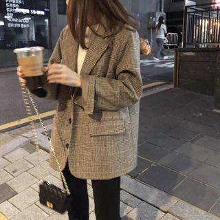Long-sleeve Single Breasted Plaid Blazer