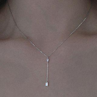 Rhinestone Pendant Y Necklace 1 Set - With Chain - Silver - One Size