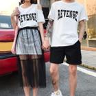 Couple Matching Lettering Short-sleeve T-shirt / Mesh Skirt / Shorts