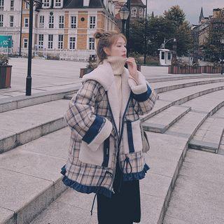 Plaid Fleece-lined Zipped Coat