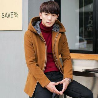 Zip Hooded Woolen Coat