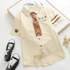 Bear Embroidered Shirt With Necktie