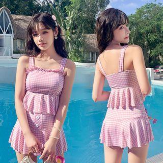 Set : Plaid Bikini Top + Swim Skirt