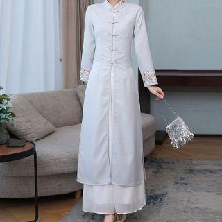Long-sleeve A-line Dress / Wide Leg Pants