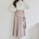 Set: Lace Trim Blouse + Ruffle Midi A-line Skirt