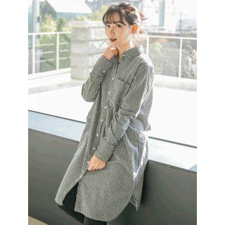 Pocket-front Stripe Cotton Shirtdress