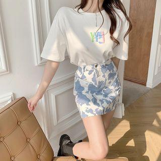 Printed Loose T-shirt / Printed Mini Skirt