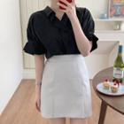 Short-sleeve Ruffle Blouse / Mini Pencil Skirt