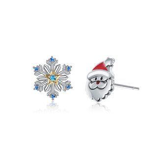 Santa Snowflake Stud Earrings With Blue Austrian Element Crystal Silver - One Size