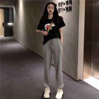 Short-sleeve Pig Print T-shirt / Harem Pants