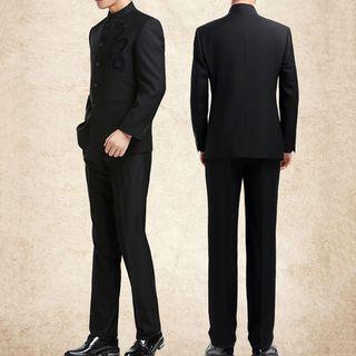 Dragon Embroidered Mandarin Collar Buttoned Jacket