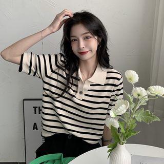 Striped Polo Shirt Stripe - Black & White - One Size
