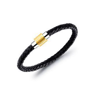 Simple Personality Plated Gold Bible Scripture Cylindrical 316l Stainless Steel Leather Bracelet Golden - One Size